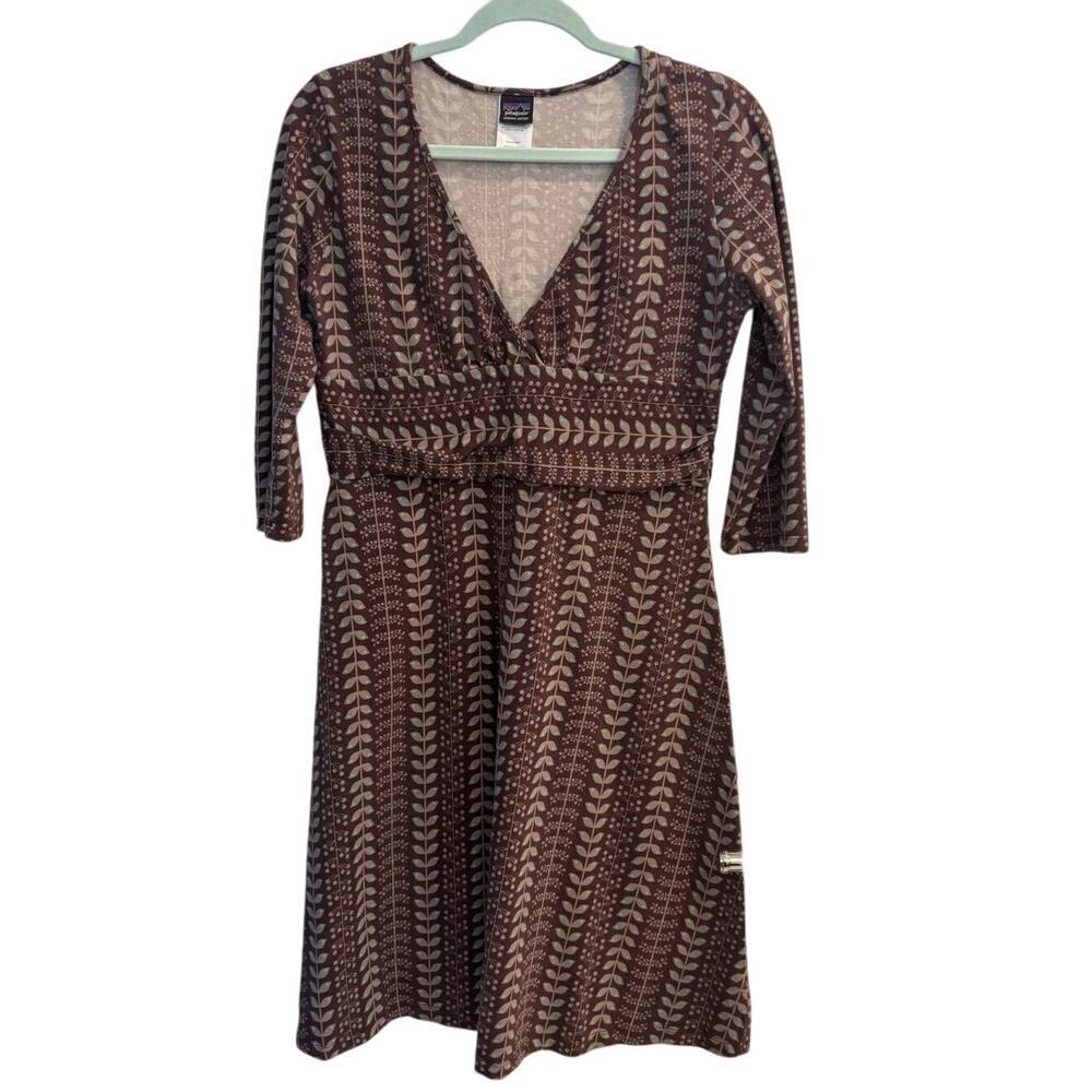 Patagonia Size Large Margot Dress Brown Beige Leaf Pattern *Minor Flaw -READ*